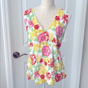 Talbots Floral Fitted Tank Top in Pink and Orange